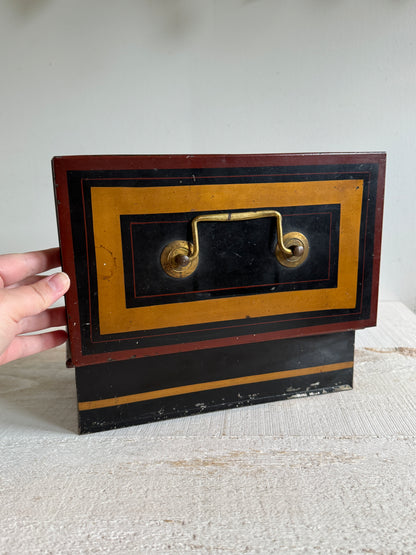 Vintage English Metal Cash Box - Storage Box with Lid - Made in England