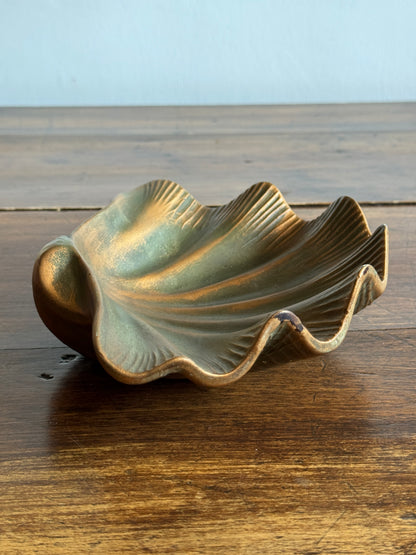 Pottery Shell Shaped Bowl with Faux Metal/Patina Finish - Made in Mexico