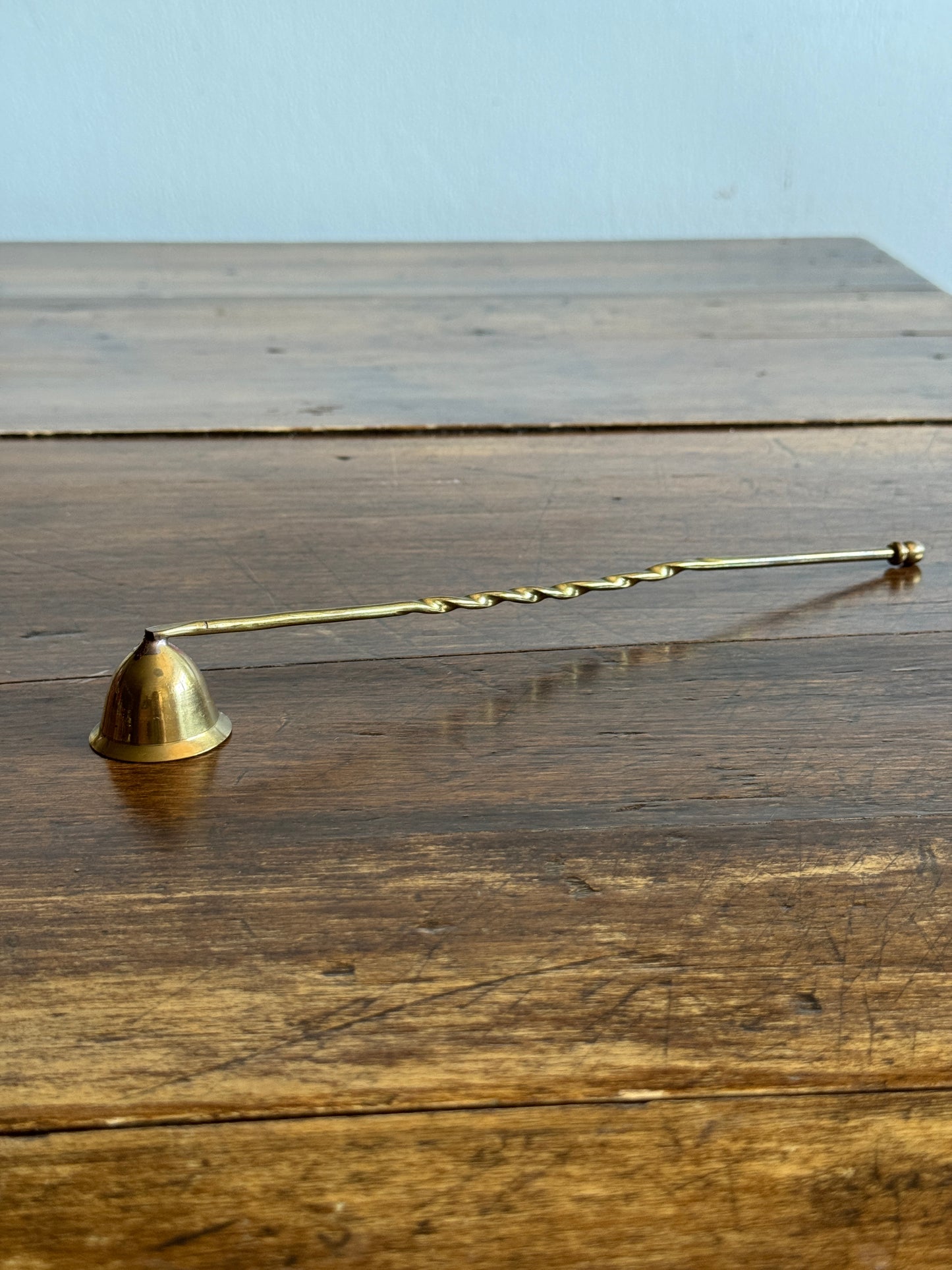 Vintage Brass Candle Snuffer with Fixed Cup and Twisted Post Design
