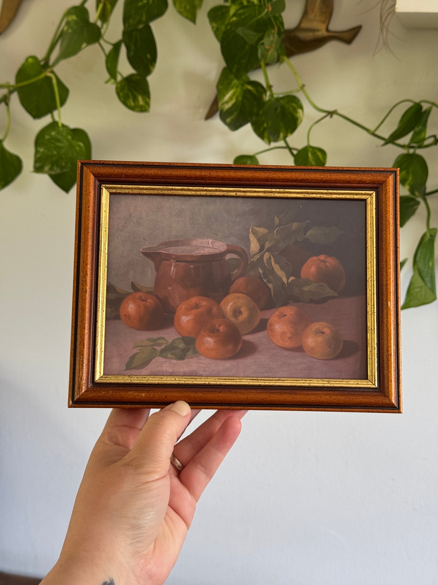 Vintage Wood with Gold Accent Photo Frame with Fruit and Pitcher Still Life Print