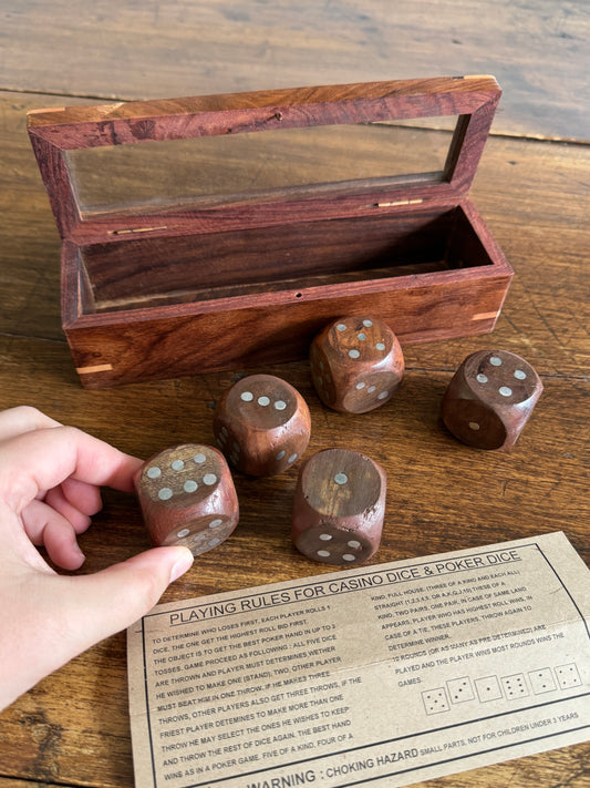 Large Wood Dice in Storage Box Made in India