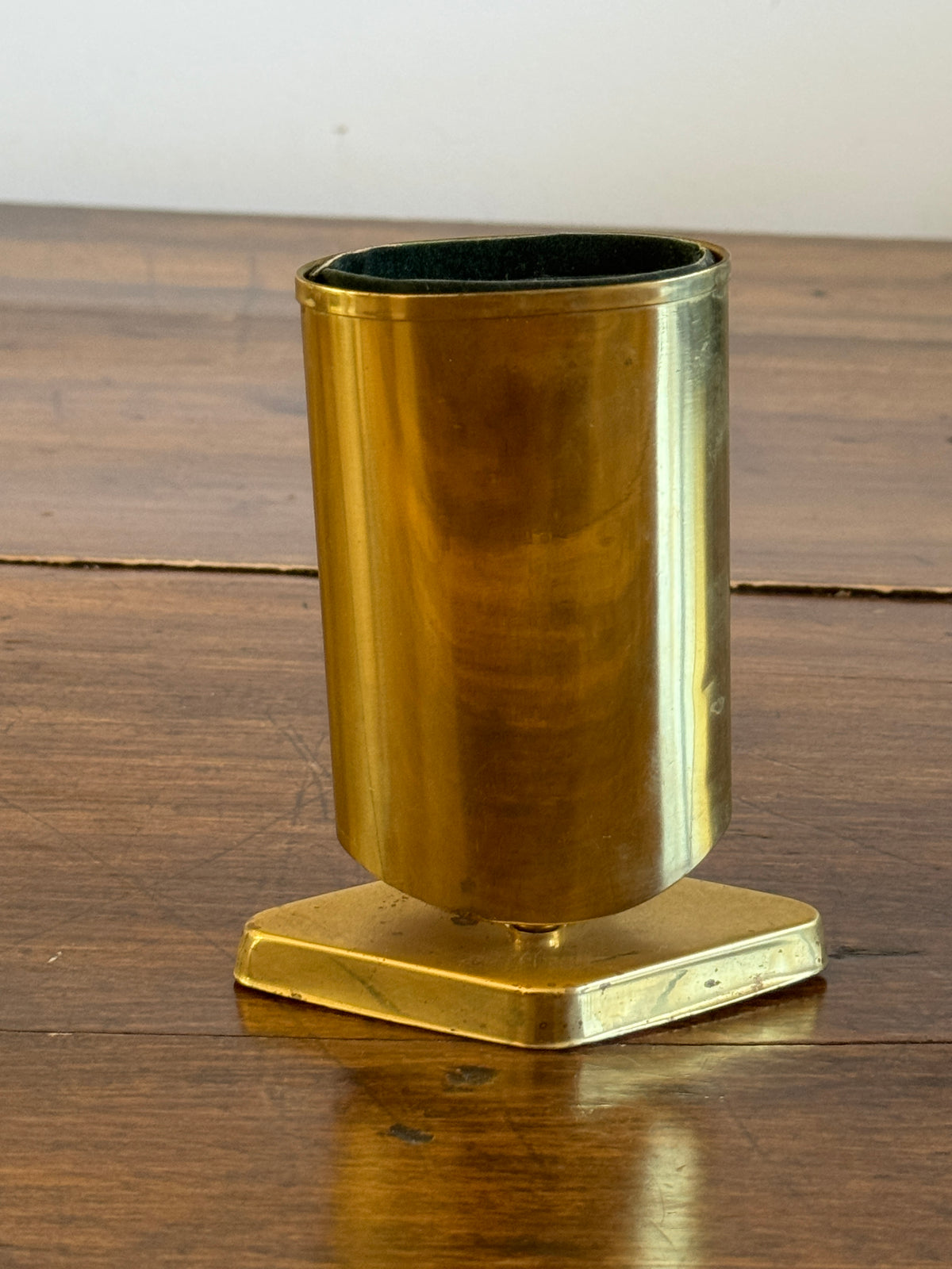 Vintage Brass Plated Pen Holder on Stand - Brass Pencil Holder with Felted Holder - Brass Desk Organizer - Eye Glasses Holder