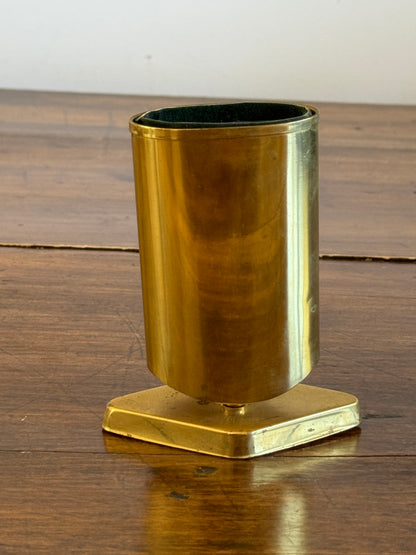 Vintage Brass Plated Pen Holder on Stand - Brass Pencil Holder with Felted Holder - Brass Desk Organizer - Eye Glasses Holder