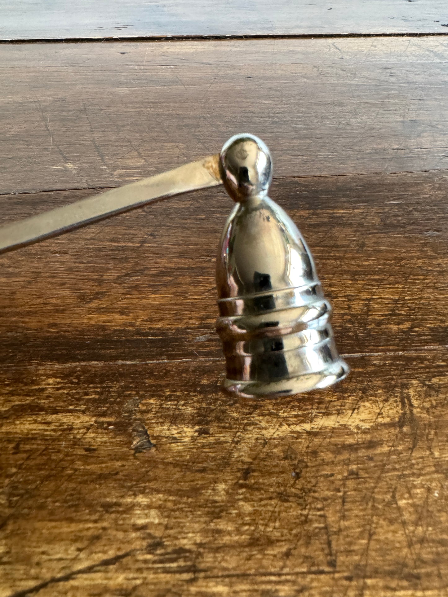 Vintage Silver Plated Candle Snuffer with Adjustable Cup and Wavy Handle Design