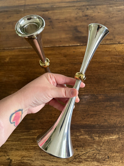 Pair of Vintage Dansk Silver-Plated and Brass Candlestick Holders - Modern Candle Holder Set of Two