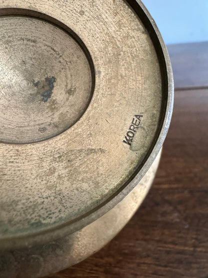 Vintage Korean Brass Dish with Raised Pedestal Design and Side Detailing