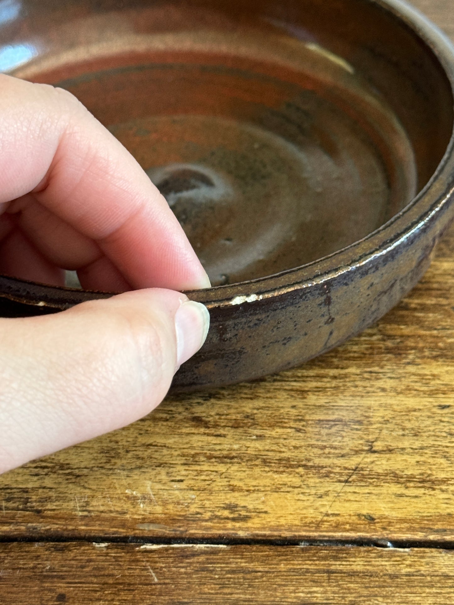 Small Shallow Brown Pottery Bowl