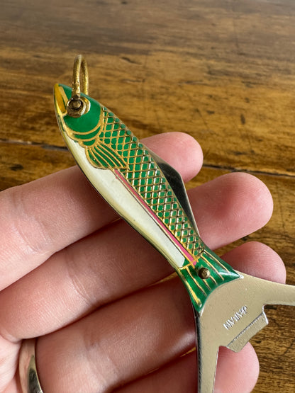 Vintage Fish Shaped Bottle Opener and Foil Pocket Knife Shaped Like Fish