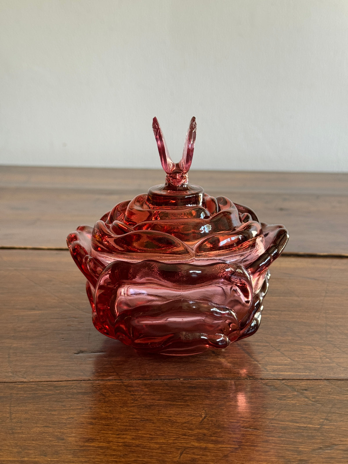 Vintage Fenton Pink Dusty Rose Butterfly Trinket Dish with Lid