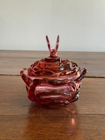 Vintage Fenton Pink Dusty Rose Butterfly Trinket Dish with Lid