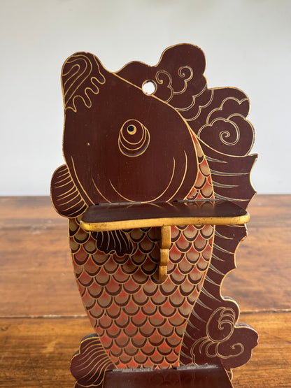 Vintage Wood Folding Koi Shelf with Two Small Ledges