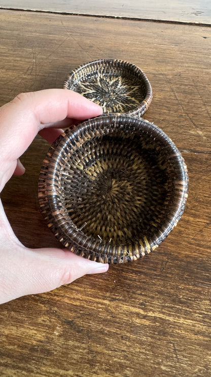 Miniature Woven Basket with Star Design and Neutral Colouring