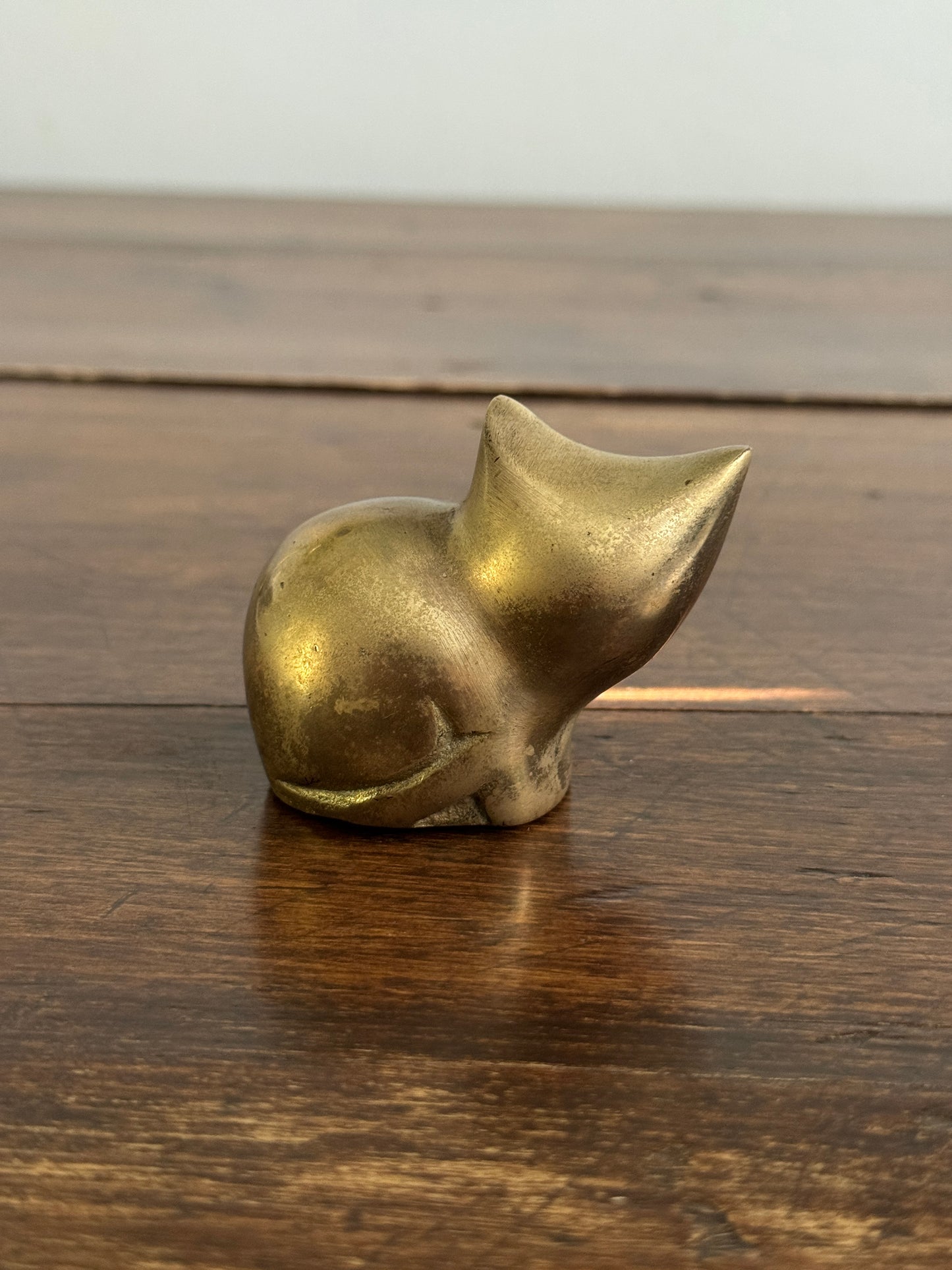 Chubby Brass Cat - Small Rounded Brass Cat Figurine