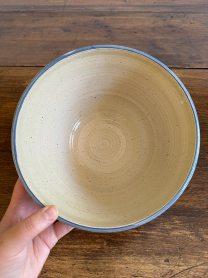 Blue and Cream Pottery Mixing Bowl with Lovely Flower Detailing