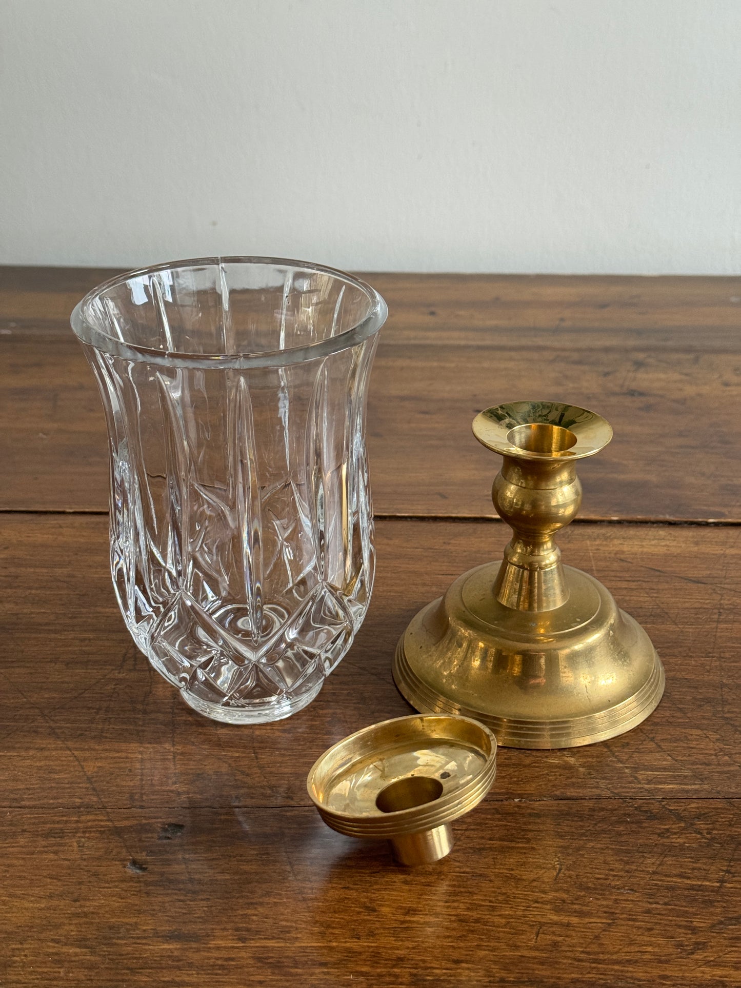 Vintage Heavy Brass Candle Holder with Glass Shade