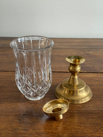Vintage Heavy Brass Candle Holder with Glass Shade