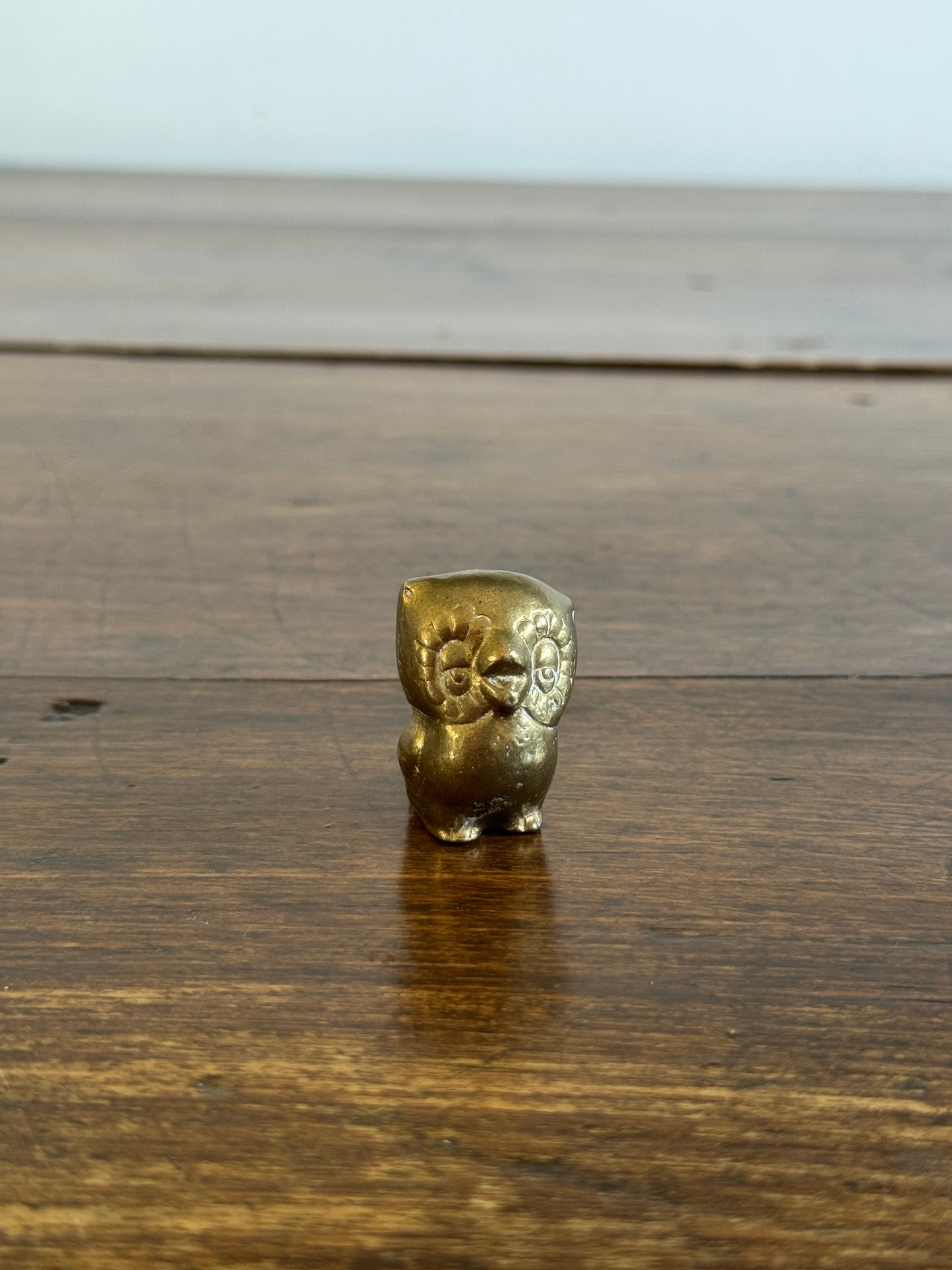 Vintage Brass Miniature Owl Figurine with Flower Eyes