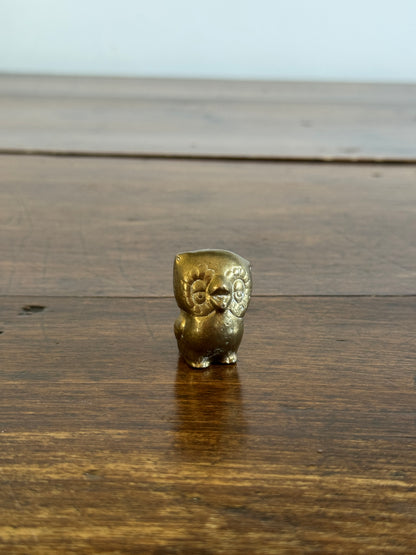 Vintage Brass Miniature Owl Figurine with Flower Eyes