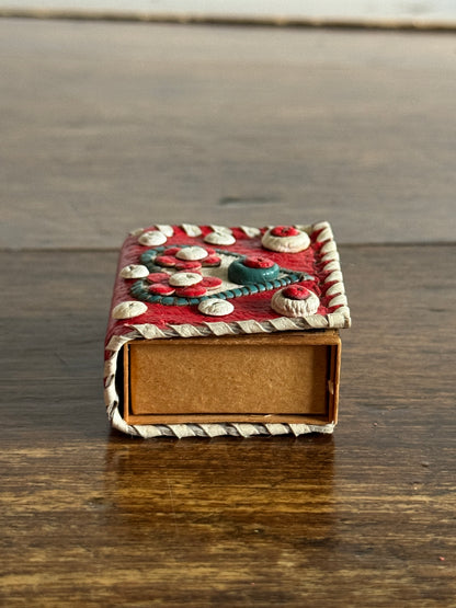 Small Decorative Tooled Leather Match Box Cover/Holder with Heart Design