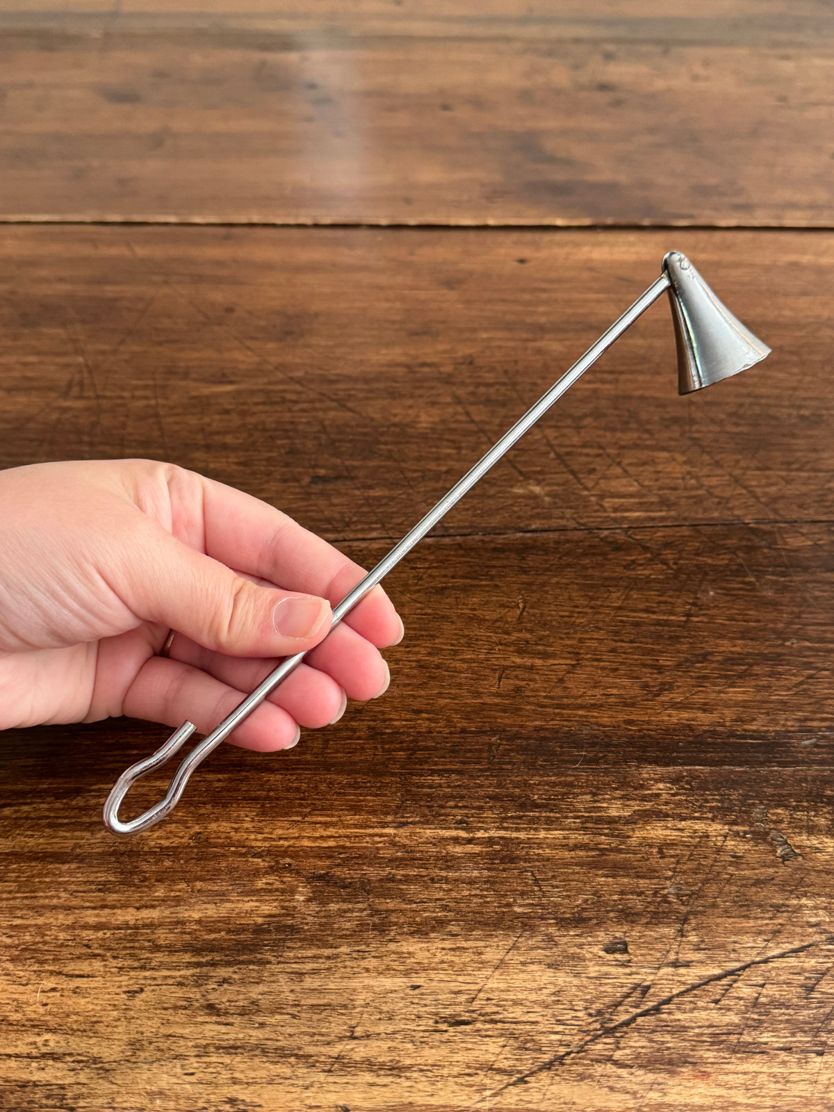 Vintage Simple Silver-Tone Candle Snuffer with Looped Handle