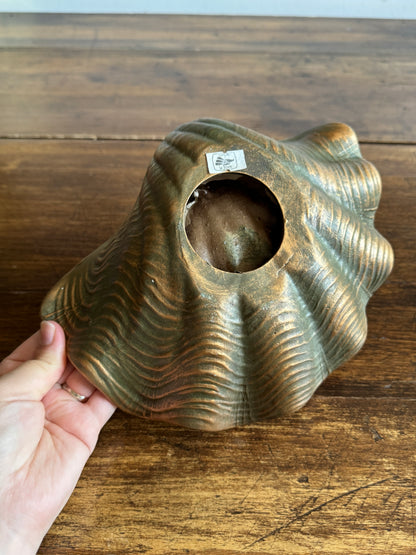Pottery Shell Shaped Bowl with Faux Metal/Patina Finish - Made in Mexico