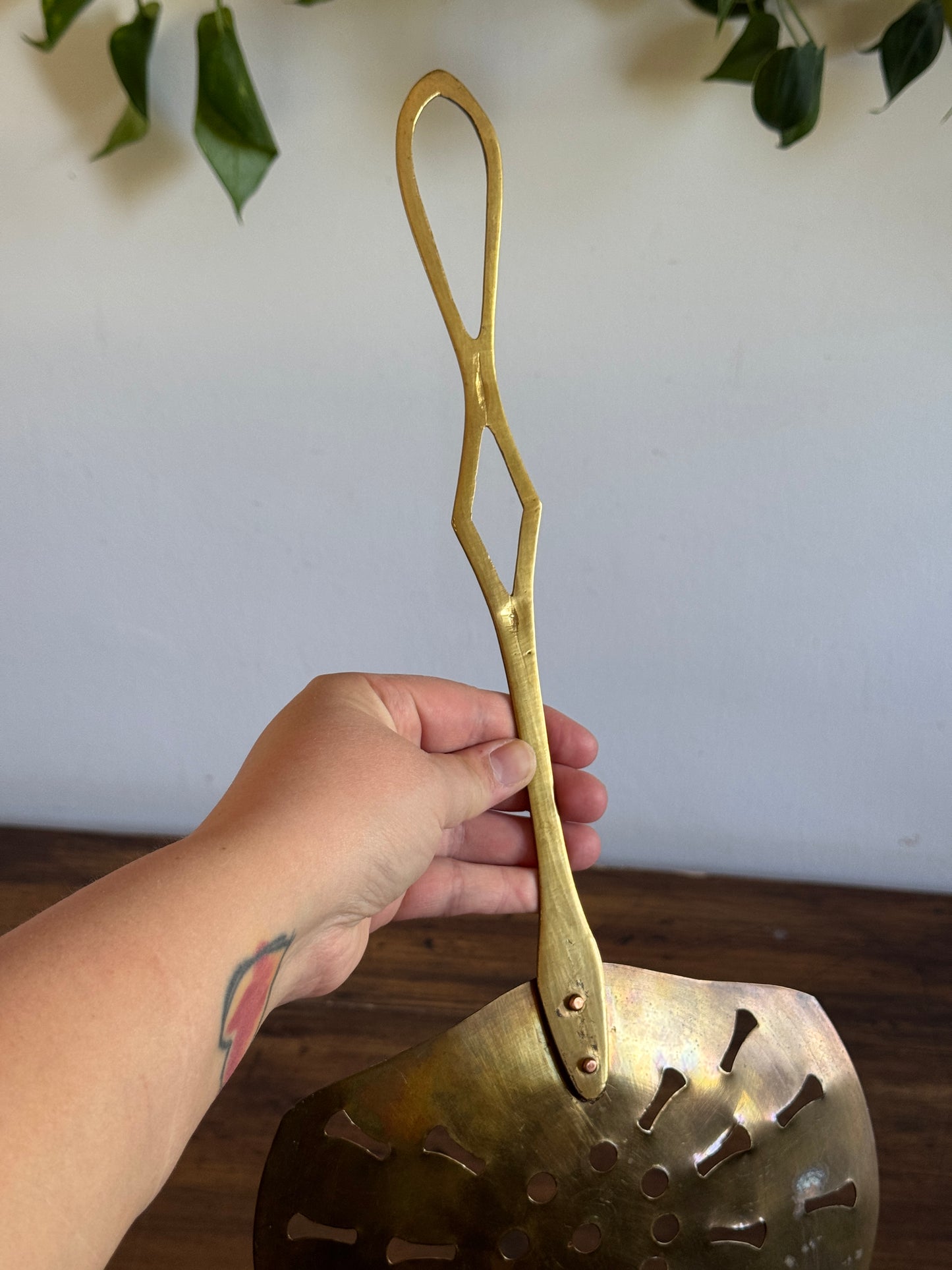 Vintage XL Brass Strainer - Large Wall Hanging Kitchen Utensil