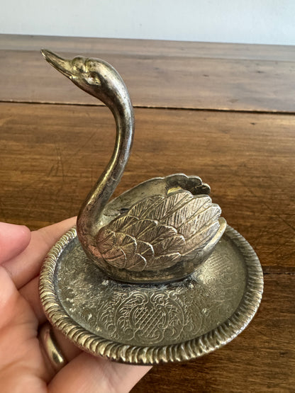 Vintage Silver Plated Swan Ring Holder - Made in Hong Kong