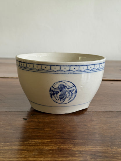 Vintage Blue Heron on White Porcelain Rice Bowl