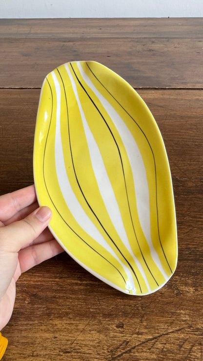 Yellow Striped Mid Mod Polish Pottery Dish - Made in Poland