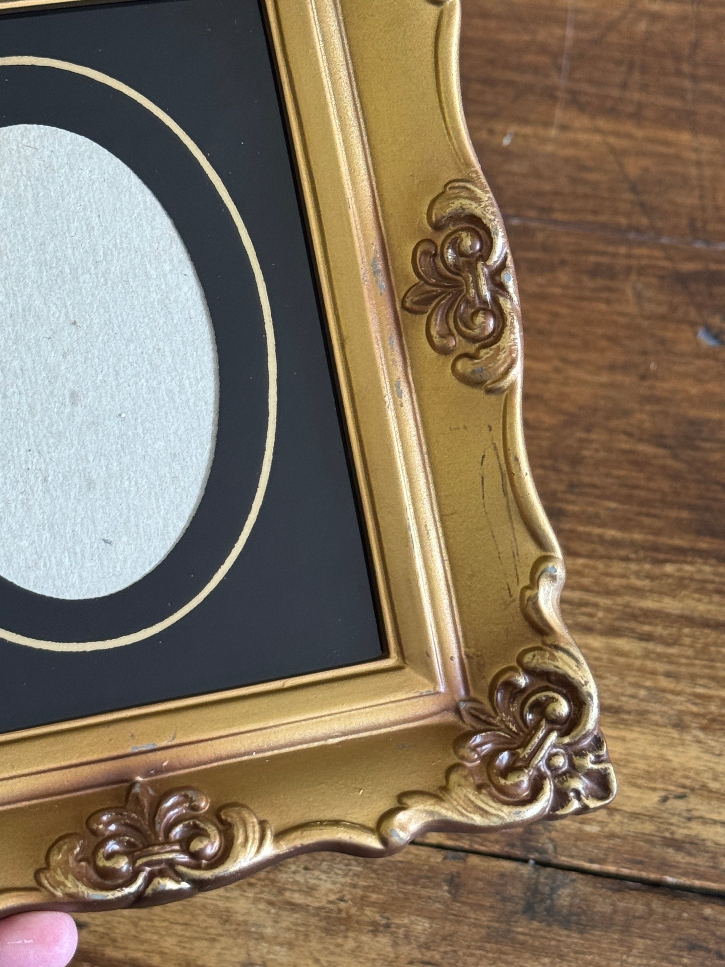 Vintage Resin Ornate Photo Frame with Painted Glass Matte - Made in USA