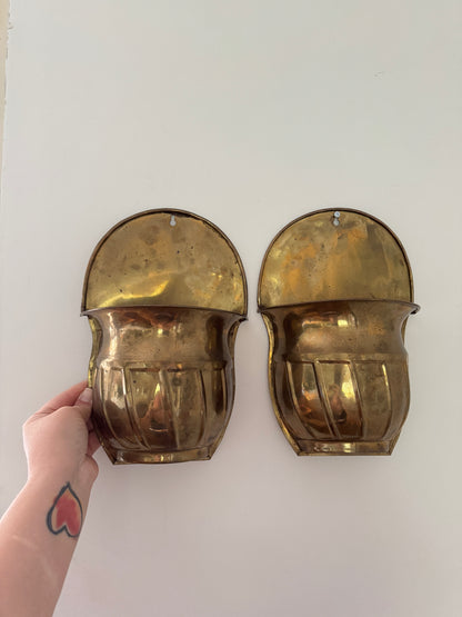 Pair of Vintage Brass Wall Plant Pockets - Wall Mounted Plant Holder Set of Two