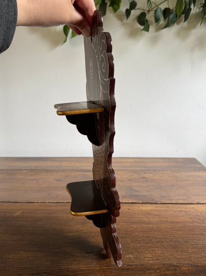Vintage Wood Folding Koi Shelf with Two Small Ledges
