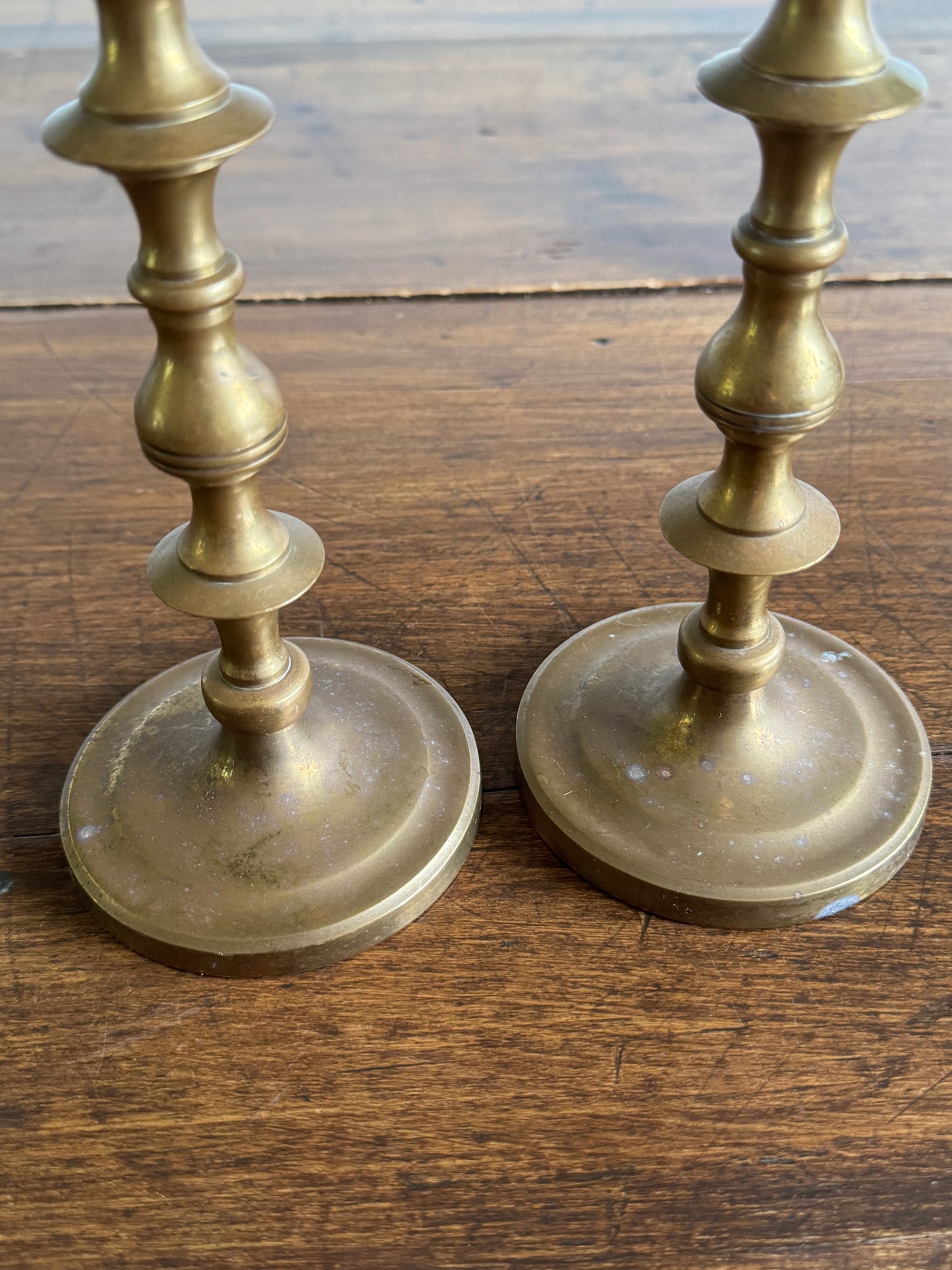 Vintage Heavy Brass Candleholder Pair with Rounded Bases