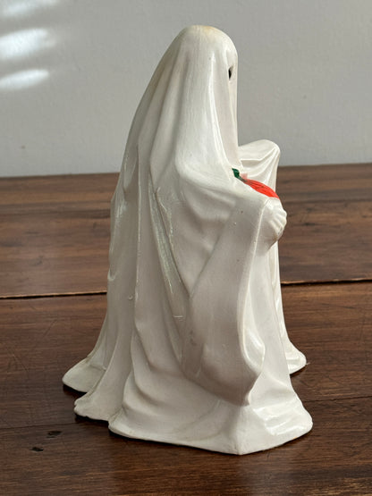 Vintage Ceramic Ghost Holding Pumpkin Figure