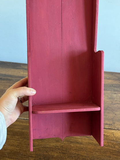 Primitive-Style Wall Shelf - Faded Red Painted Wall Shelf with Single Ledge and Ornate Back