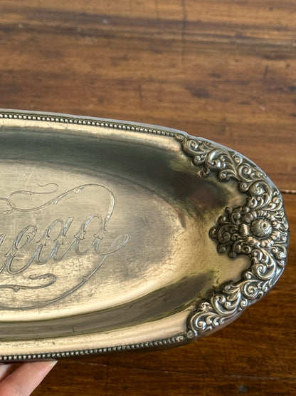 Vintage Silver Plated Bread Dish with Lovely BREAD Word Engraving