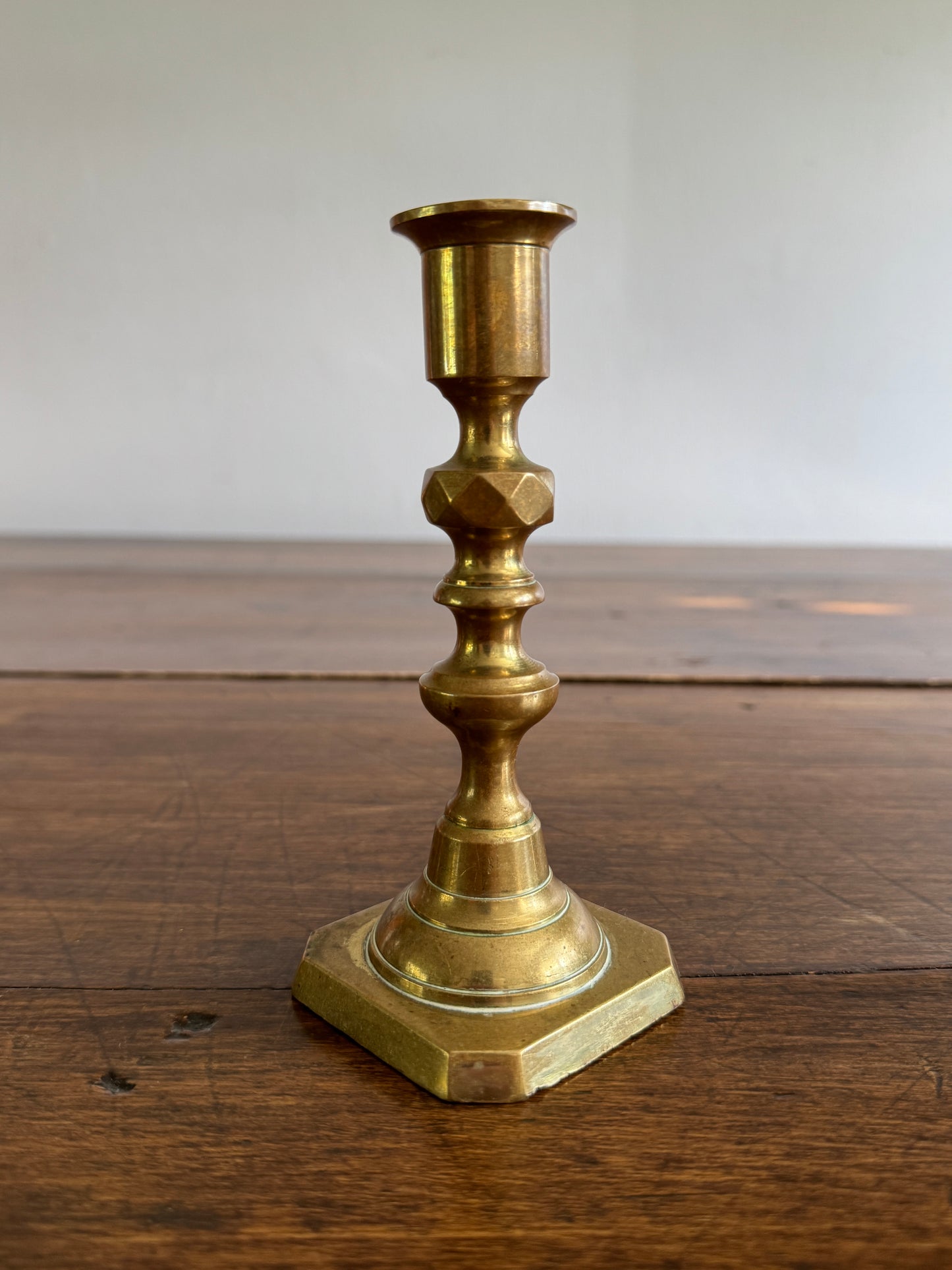 Single Vintage Brass Candlestick with Ornate Post Detailing