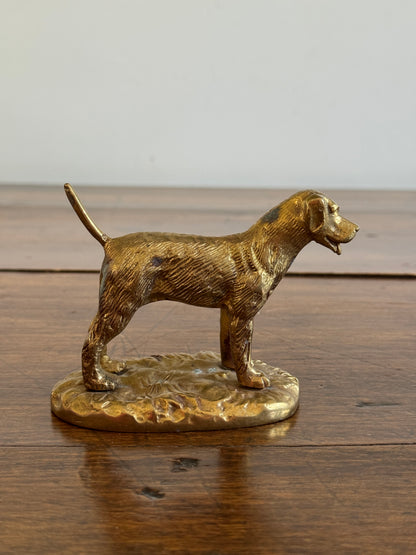 Vintage Brass Dog Figurine on Base - Patina Spots