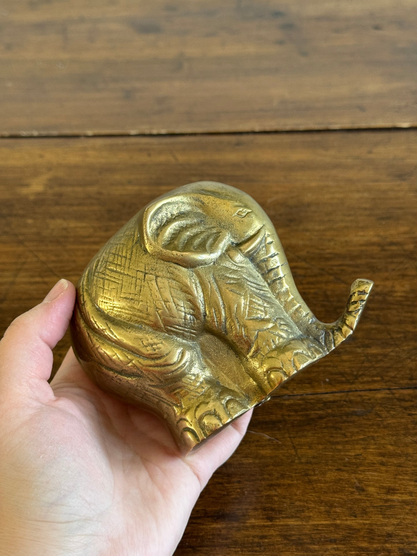 Vintage Brass Elephant Coin Bank - Lucky Trunk Up Elephant