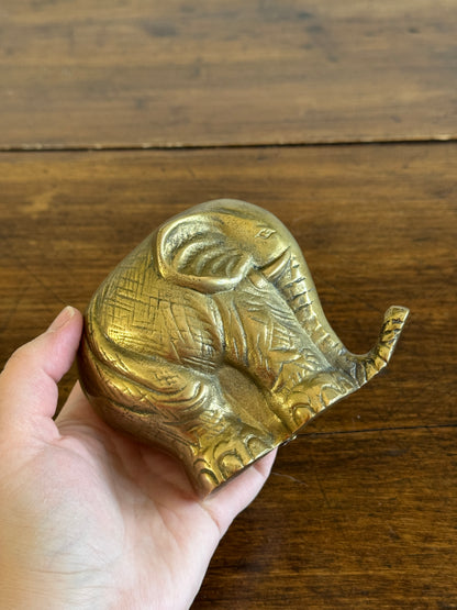 Vintage Brass Elephant Coin Bank - Lucky Trunk Up Elephant