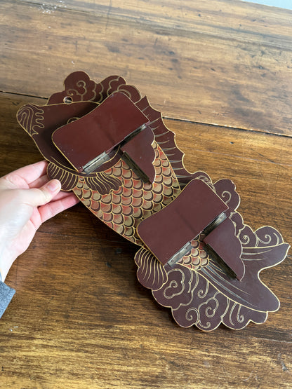 Vintage Wood Folding Koi Shelf with Two Small Ledges