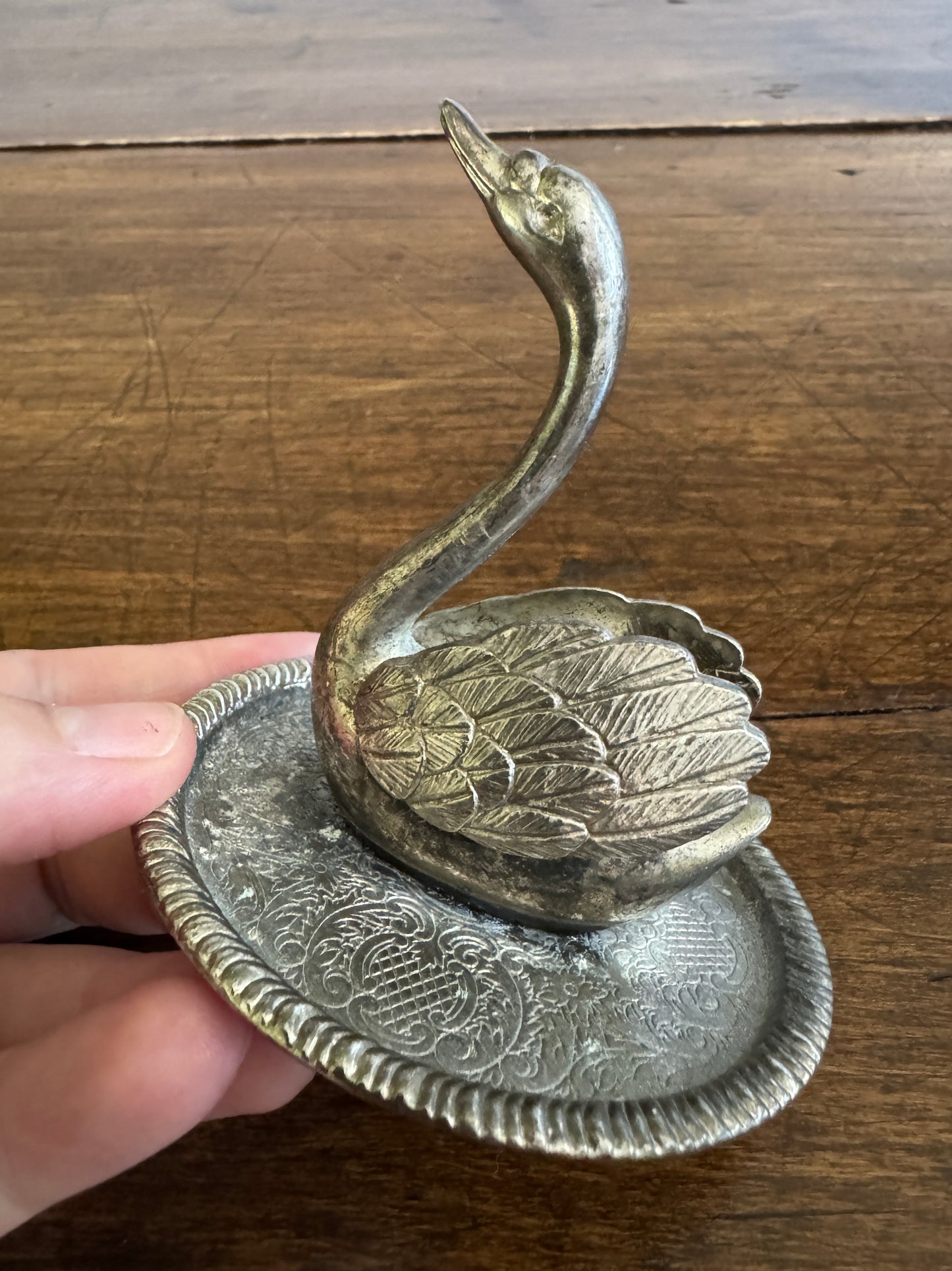 Vintage Silver Plated Swan Ring Holder - Made in Hong Kong