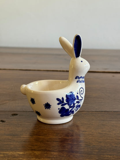 Vintage Blue and White Floral Bunny Egg Cup