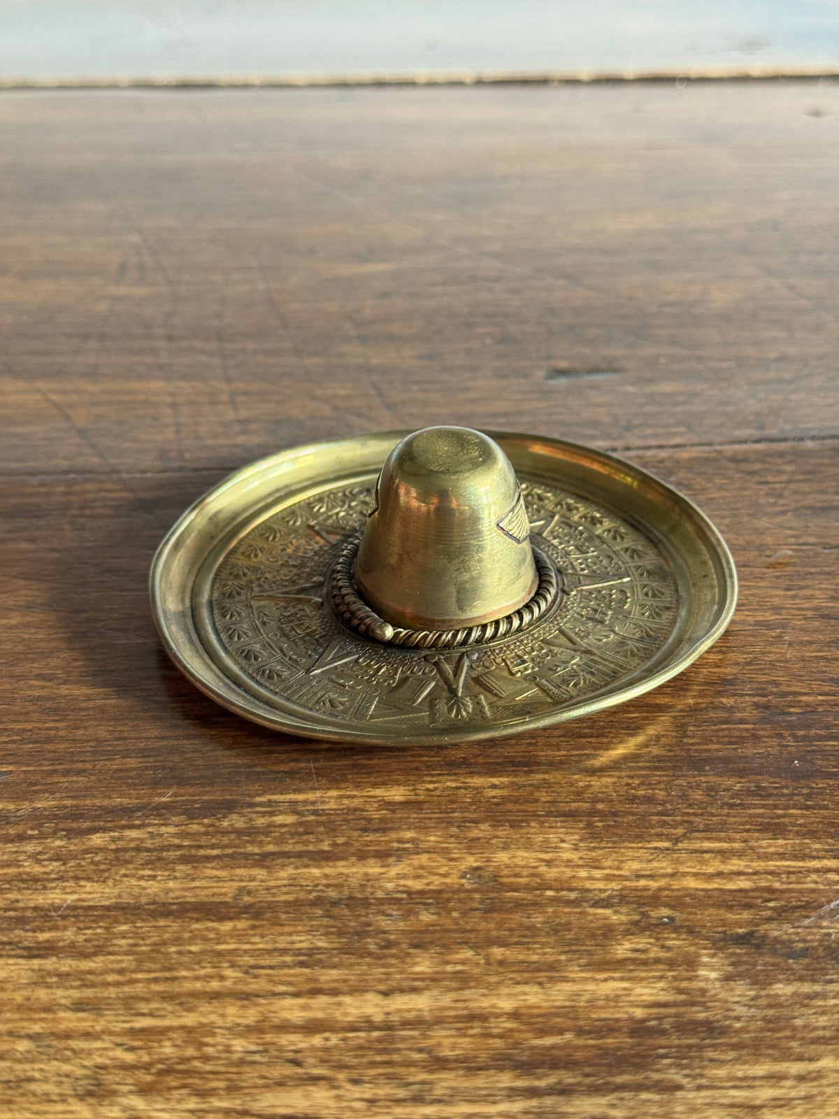 Vintage Detailed Brass Sombrero Hat Dish - Small Hat Trinket Dish