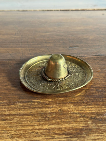 Vintage Detailed Brass Sombrero Hat Dish - Small Hat Trinket Dish