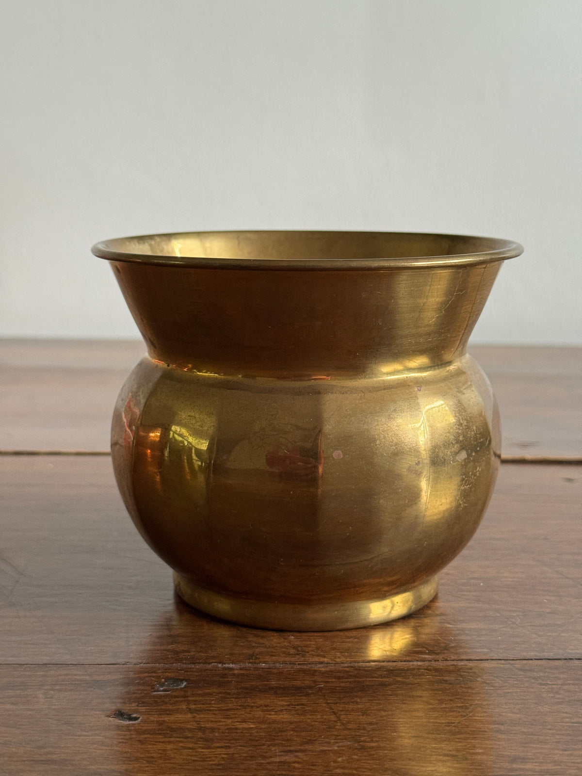 Vintage Small Brass Planter Pot with Ball and Fluted Opening