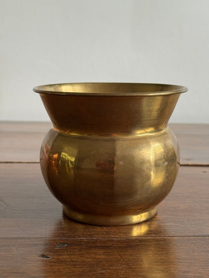 Vintage Small Brass Planter Pot with Ball and Fluted Opening
