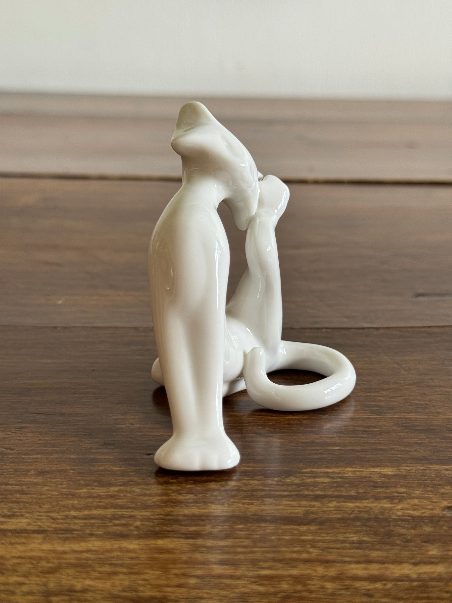 Mid Mod White Cat Figurine Scratching Head - Cheeky Cat Decor