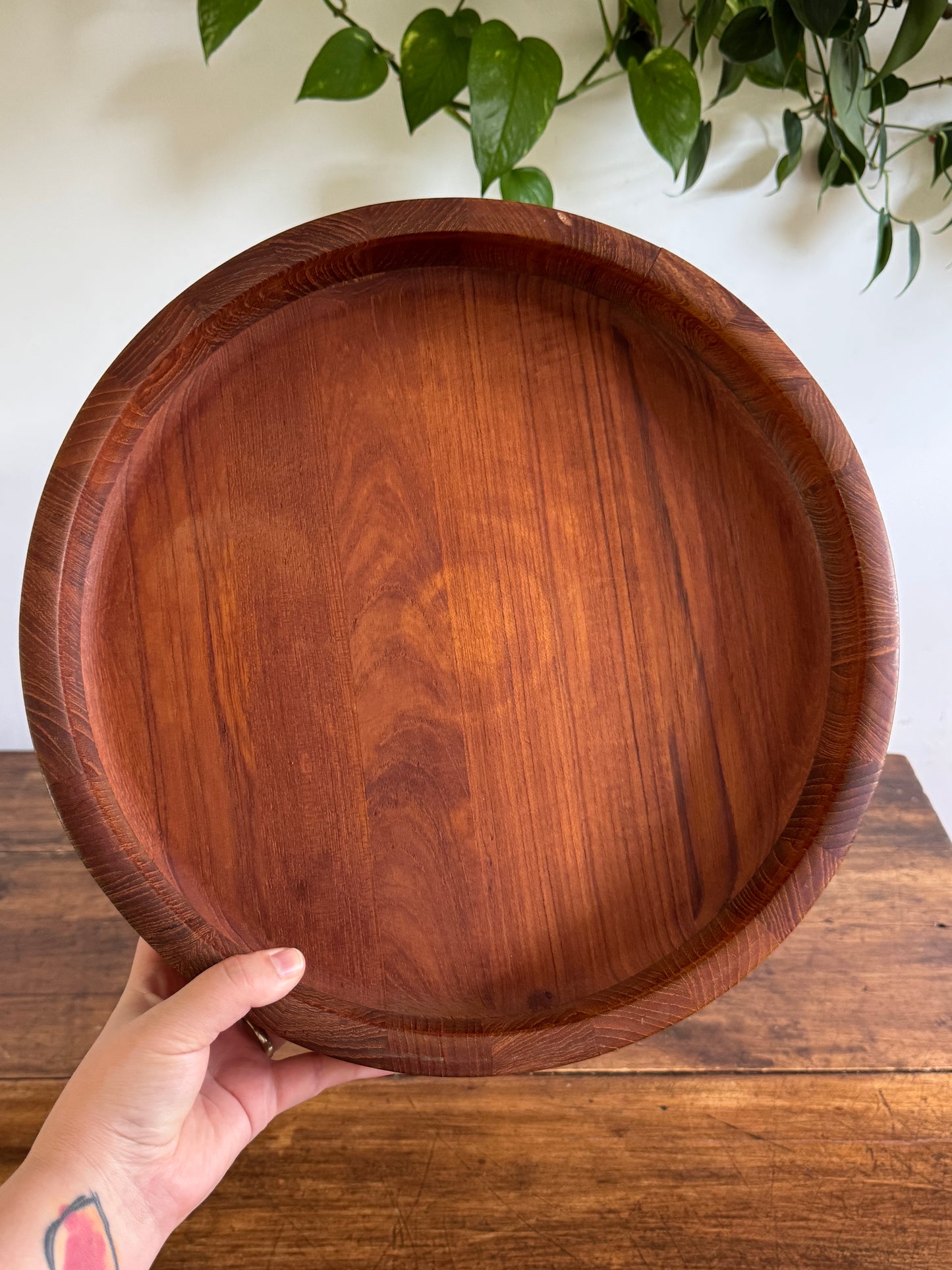 Large Round Dansk Wood Tray / Shallow Bowl - Made in Denmark