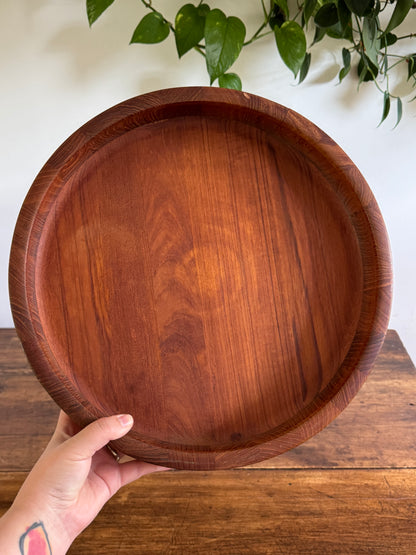 Large Round Dansk Wood Tray / Shallow Bowl - Made in Denmark